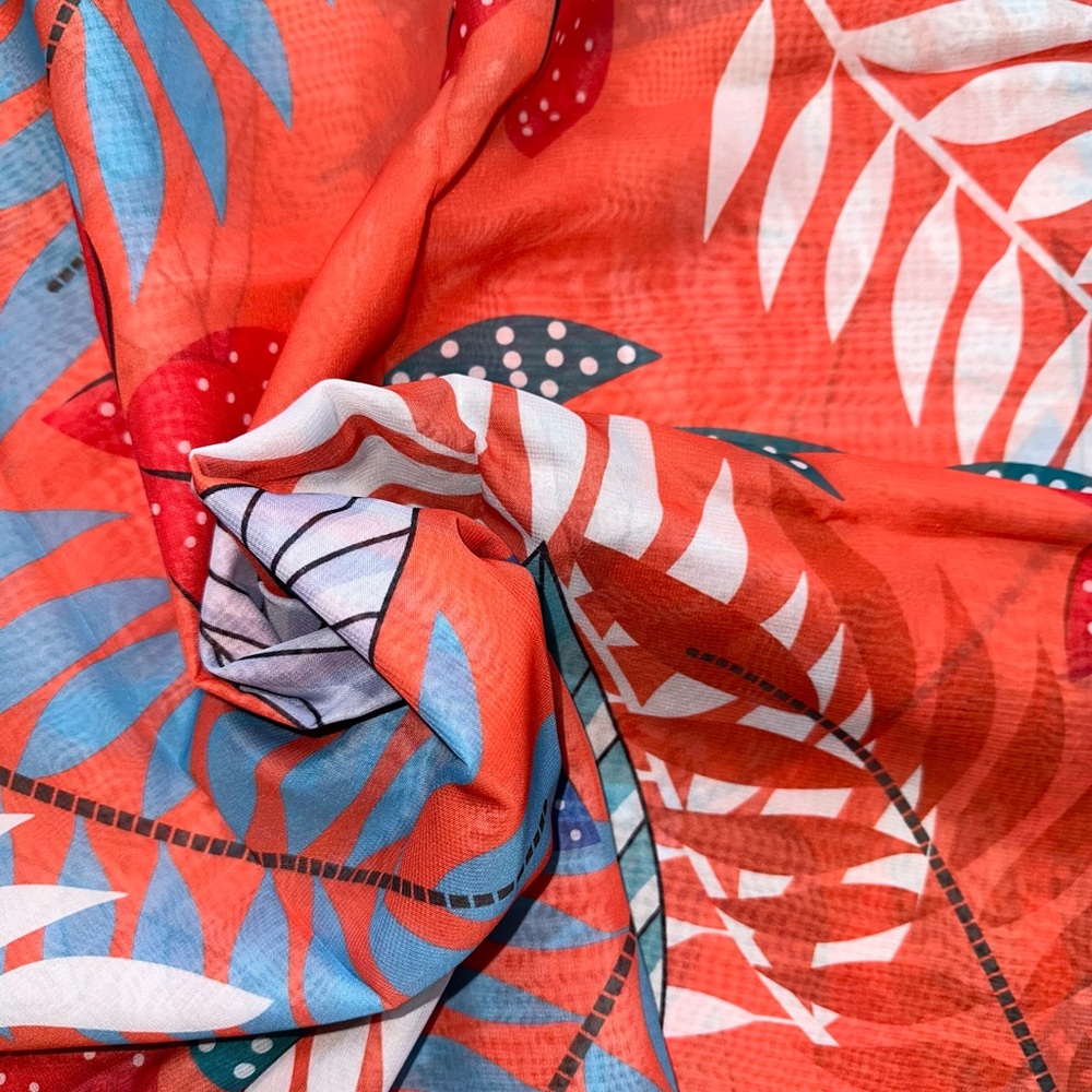 African Print, Satin Fabric - Dark Salmon, Blue, Teal "Athilah’s Garden" 4 Yards